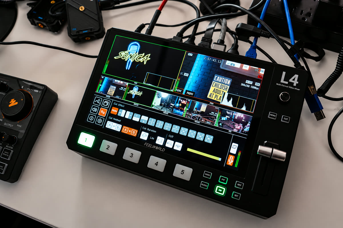 Mesa de mezcla de sonido y video del estudio